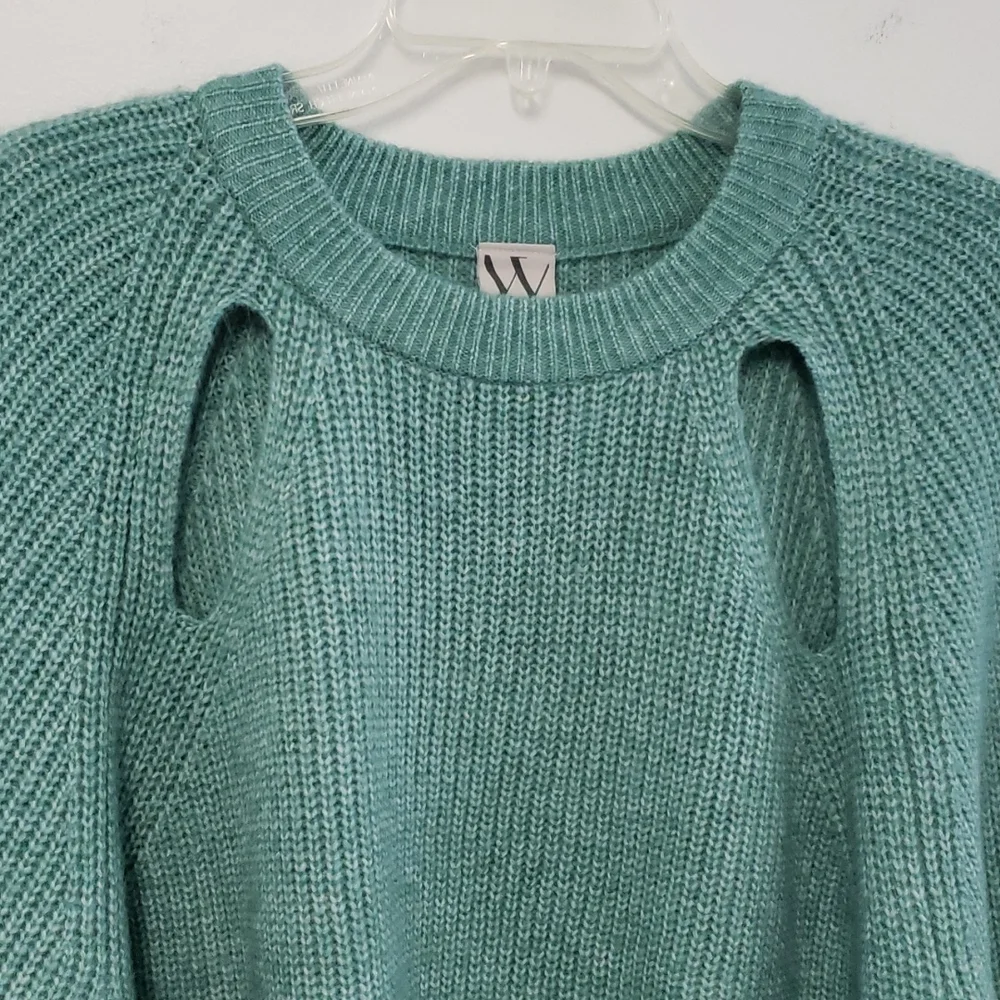 Slouchy Teal Knit Pullover‎ Sweater With Front Cut-outs Casual Unique Size XL